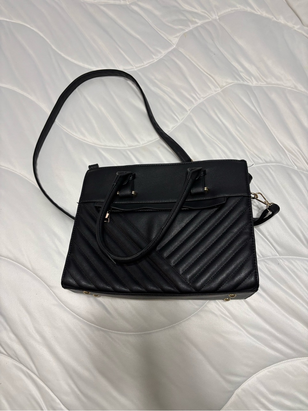 Black Quilted Tote Bag with Shoulder Strap